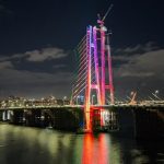 В Запорожье протестировали подсветку вантового моста